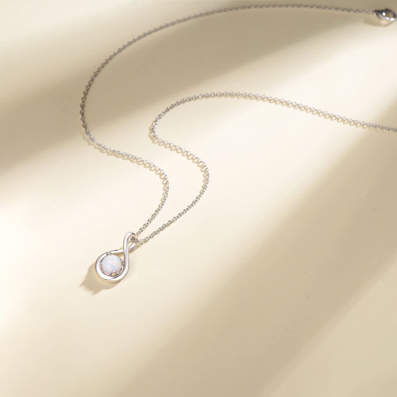 FANCIME White Opal Necklace October Birthstone Necklace for Women Sterling Silver Infinity Pendant Fine Jewelry Birthday Anniversary for Her Mom Wife Lady Daughter - Image 3